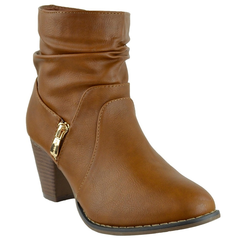 Women Ankle Block Heel Boots Cognac SOBEYO MEL-10